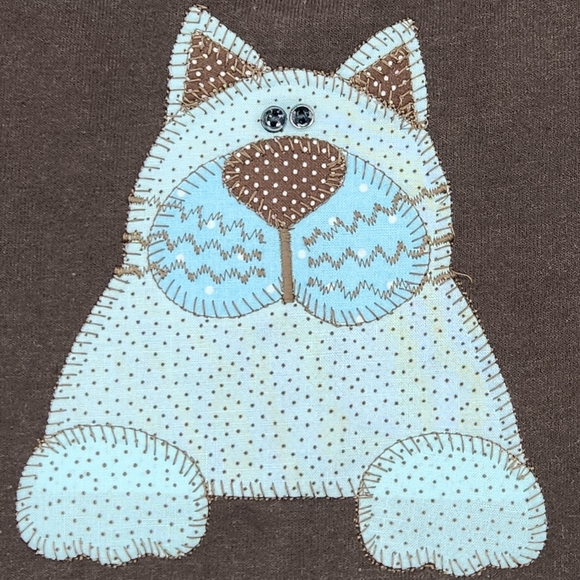 Handmade Appliqued Cat Full Zip Sweatshirt Size Large Color Brown & Blue - Picture 7 of 10